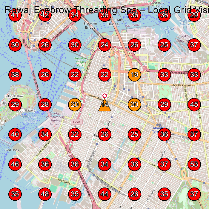 Rawaj Eyebrow Threading Spa GeoGrid visibility map for Parking Garage in Brooklyn